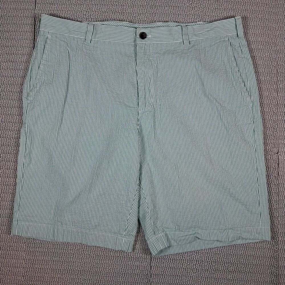 Brooks Brothers Seersucker Shorts Mens 40 Green Striped Chino 10" Golf Preppy